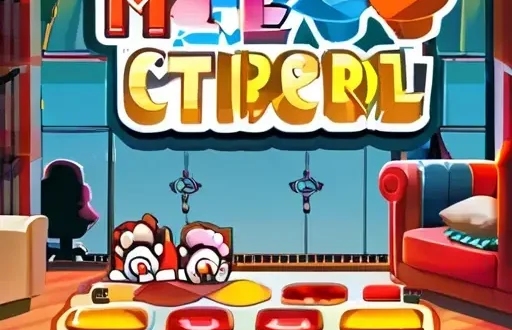 Семья играет в яркой мультгеройной игре на диване, на экране яркие уровни и дружелюбные персонажи