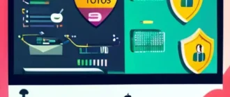Интерактивные тесты по безопасному интернету: монитор с тестами, значок щита и фишинг-письмо рядом