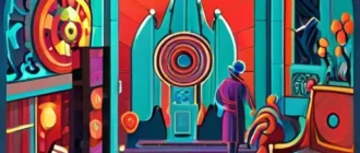 Коллаж из мультяшных персонажей, разгадывающих головоломки: шифры, пазлы и визуальные загадки в ярком мультяшном мире.