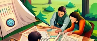 Дети-следопыты решают ребусы и шифры на природе с картой и компасом