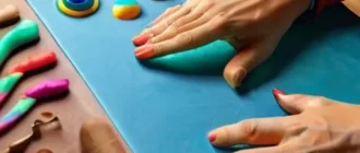 Дети и педагог занимаются лепкой из пластилина и глины за столом