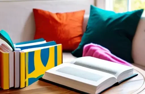 Дети выбирают книги из ярких обложек на детской книжной полке