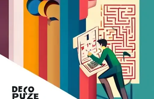 Человек держит блокнот и решает головоломки: лабиринт из пазлов, шифры и графы