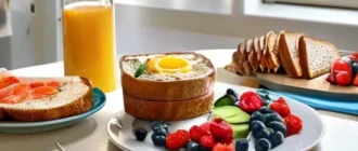 Дети за завтраком с улыбками в яркой кухне
